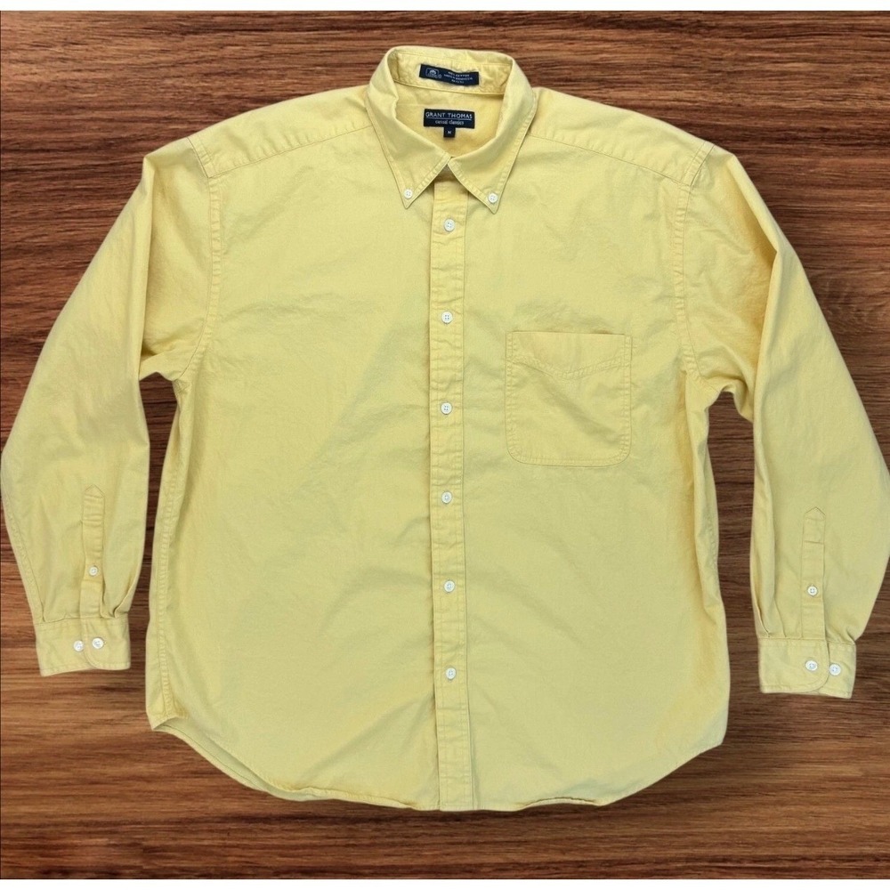 Grant Thomas Long Sleeve Button Down Mens M Yellow Cotton Oxford Casual Shirt